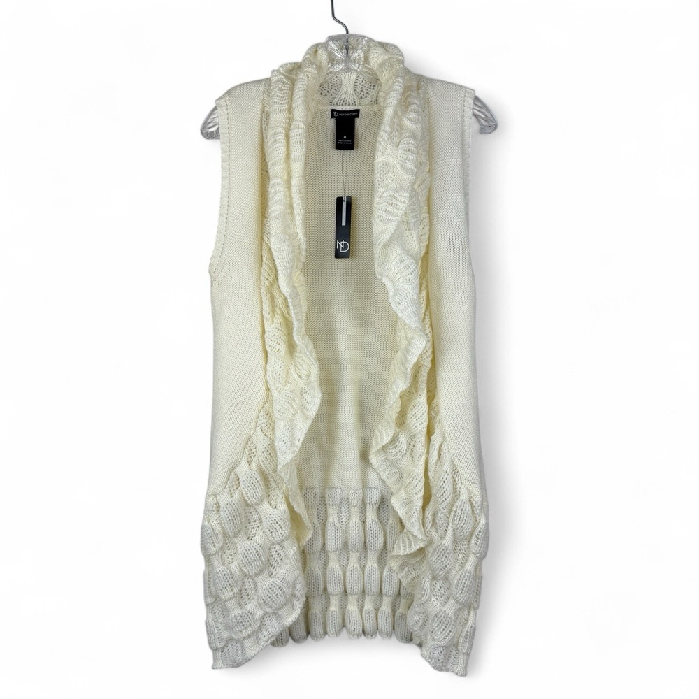 New Directions Sleeveless Cardigan Womens Size Medium Ivory Missing Belt New